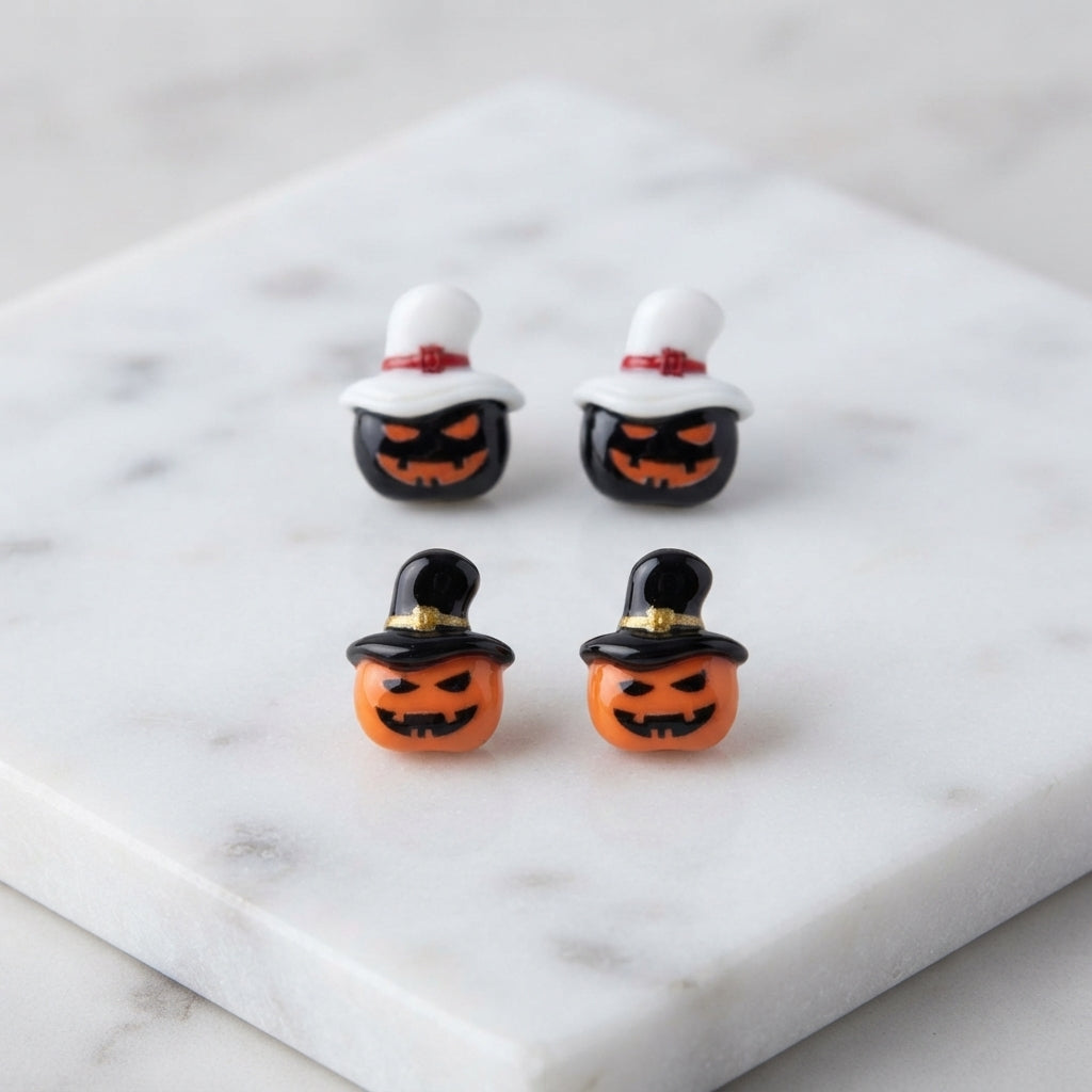 Earrings - Jack O' Lantern - Studded - Handmade - Black or Orange