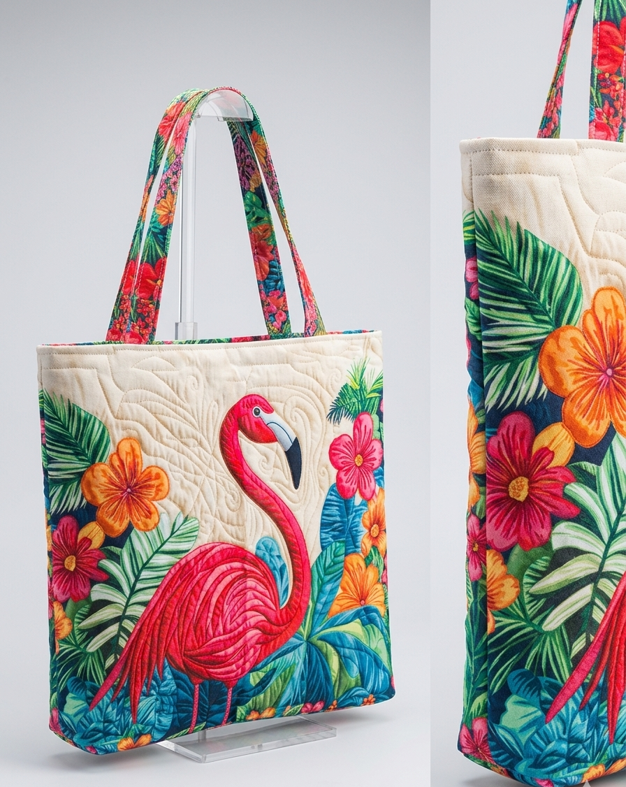 Quilted Flamingo Tote Bag