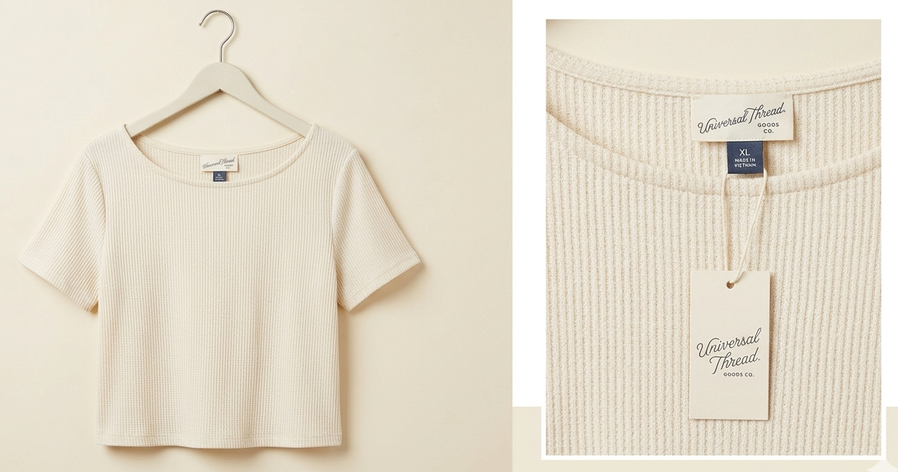 Blouse - Women's - Slim Fit - Short Sleeve - Boat Neck - Ribbed - T-shirt - Universal Thread - Cream - XL