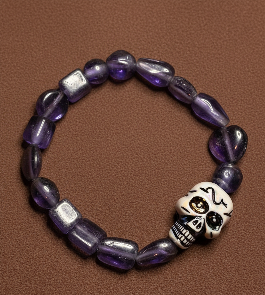 Handmade - Stretch Beaded Bracelet with Skull focal Bead