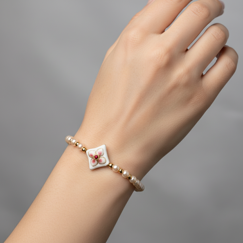 Bracelet - Handmade - Porcelain Bloom Focal Bead - 7"