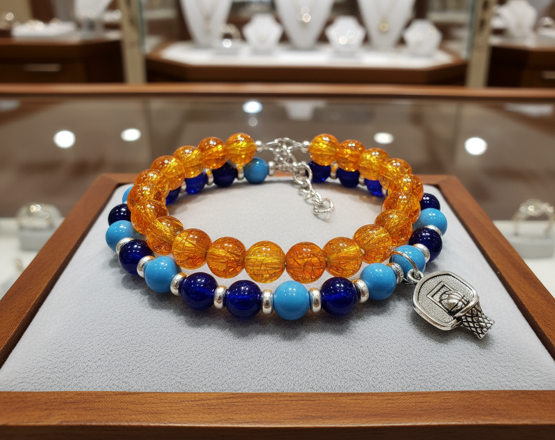 Handmade - Florida Game Day - Double Strand Bracelet with Hoop Charm - 8"