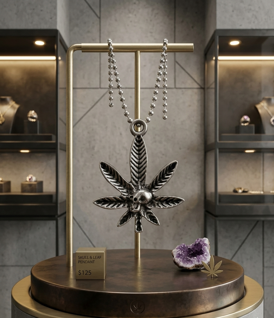 Necklace - Leaf with Skull Motif