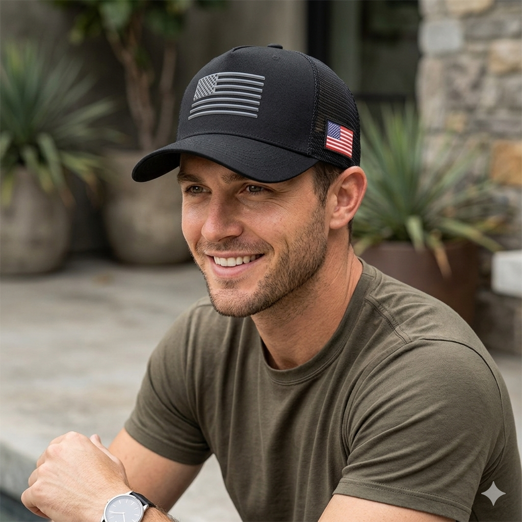 Baseball Cap - American Flag Mesh - Adjustable