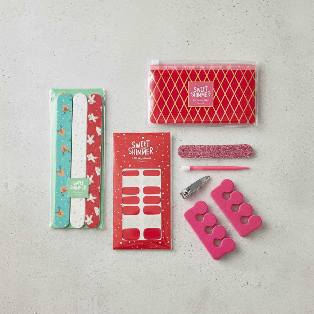 Holiday Nail & Pedicure Set - Spa Bundle - Sweet & Shimmer - At Home Nail Set