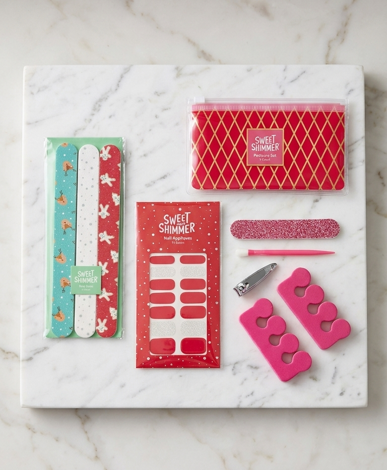 Holiday Nail & Pedicure Set - Spa Bundle - Sweet & Shimmer - At Home Nail Set