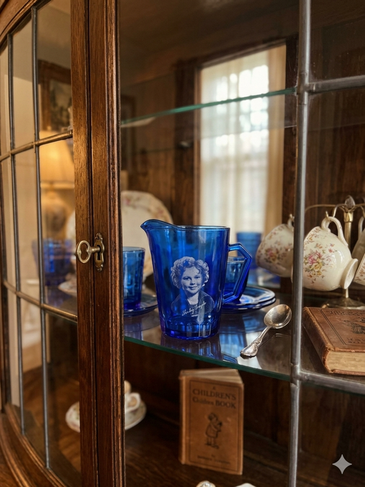 Collectible - Vintage - Hazel Atlas - Shirley Temple Cobalt Blue Glass Mini Pitcher