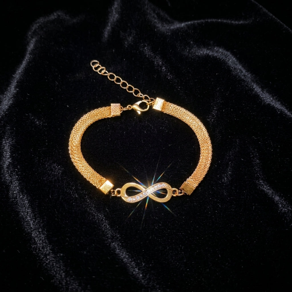 Bracelet - Elegant - Gold-Tone - Infinity Symbol with Rhinestones - Mesh