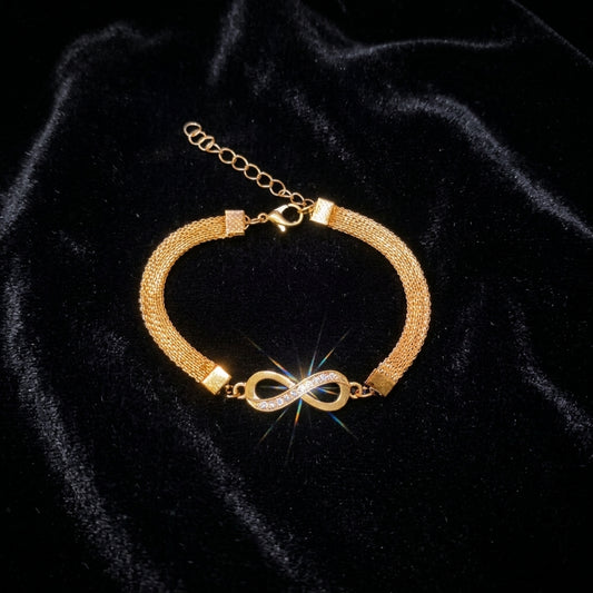 Bracelet - Elegant - Gold-Tone - Infinity Symbol with Rhinestones - Mesh