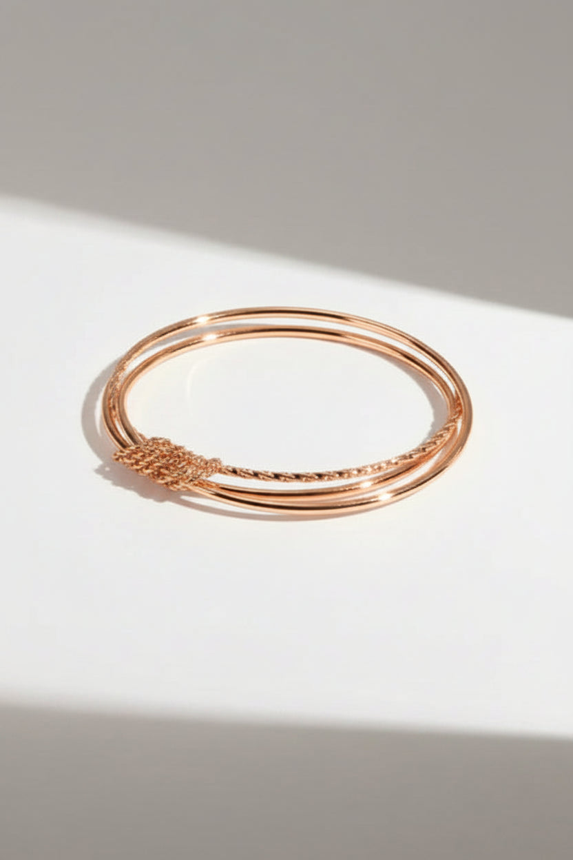 Bracelet - 3 Bangle Set - of Gold Tone - Interlocked with Smaller Rings