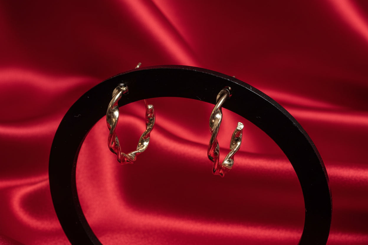 Earrings - Gold Tone Twisted Hoops