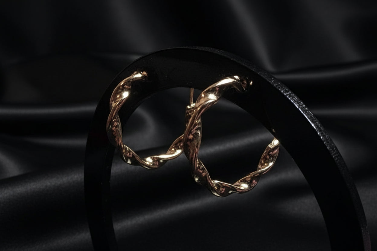 Earrings - Gold Tone Twisted Hoops