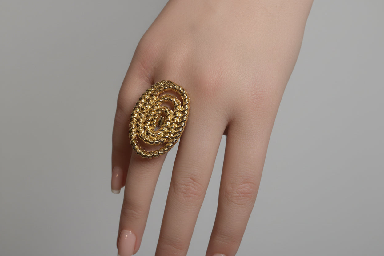 Ring - Gold Tone Oversized Cocktail Twisted Rope