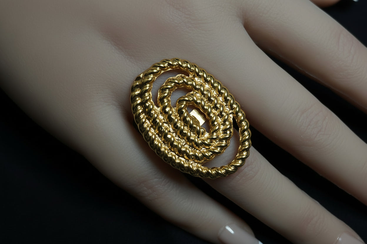 Ring - Gold Tone Oversized Cocktail Twisted Rope