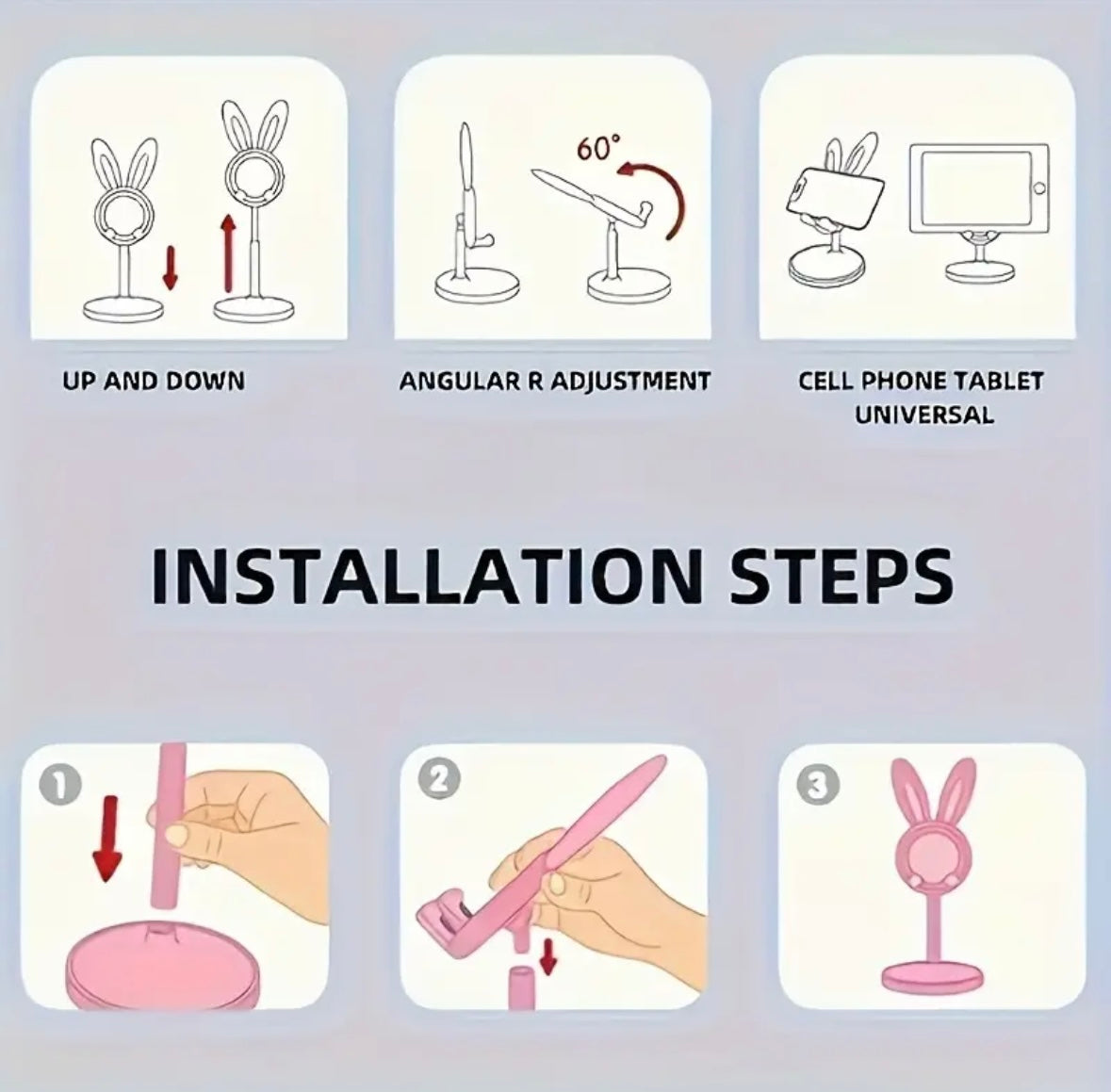 Phone Holder - Adjustable Pink Bunny - Phone Stand