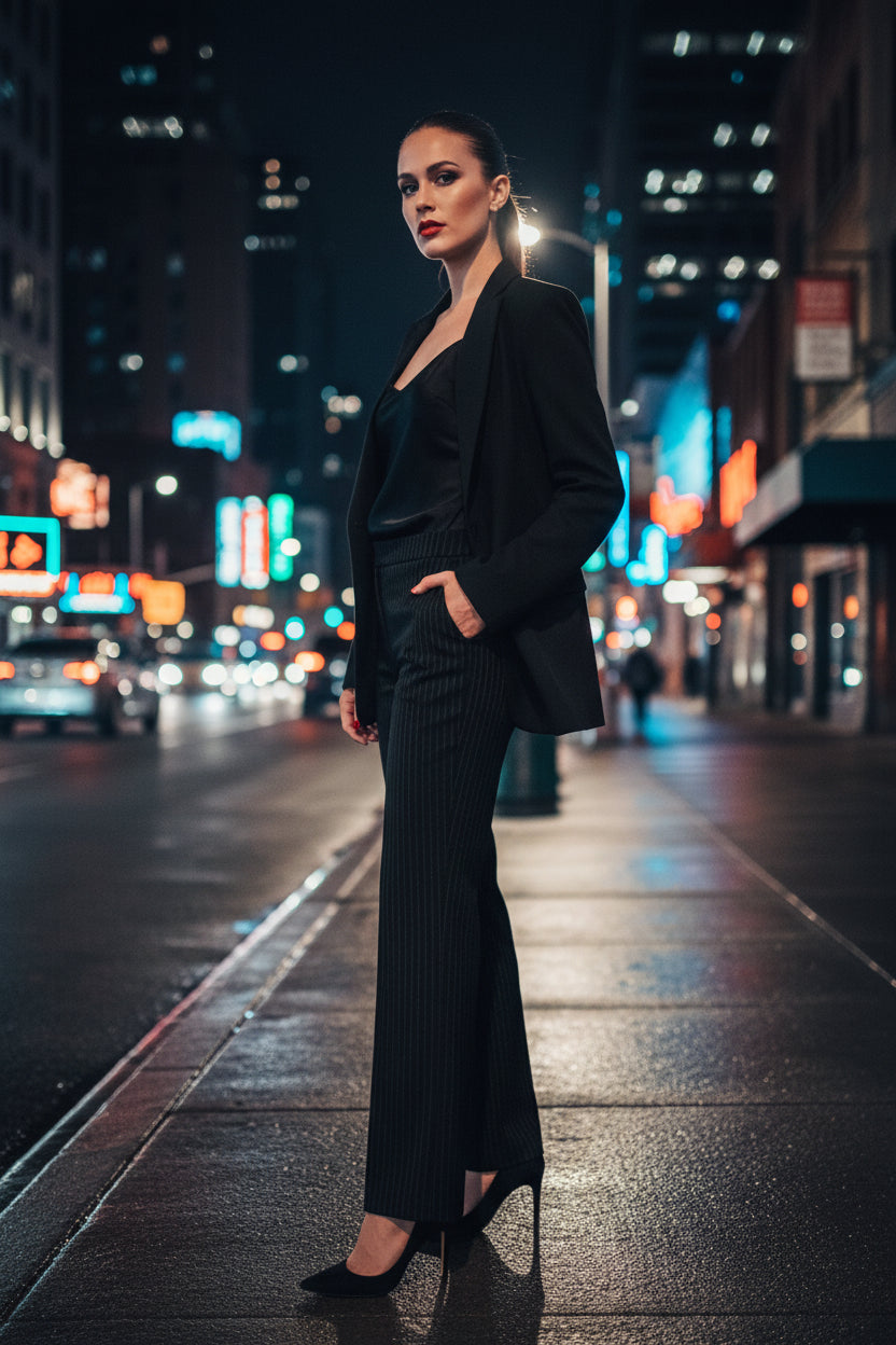 Dress Pants - Anne Klein - Black with White Pin Stripe - Size 8