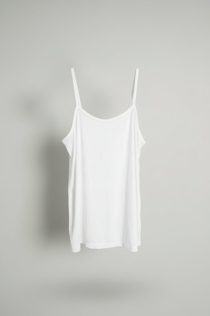 Camisole - White - Silky Polyester - V-Neck