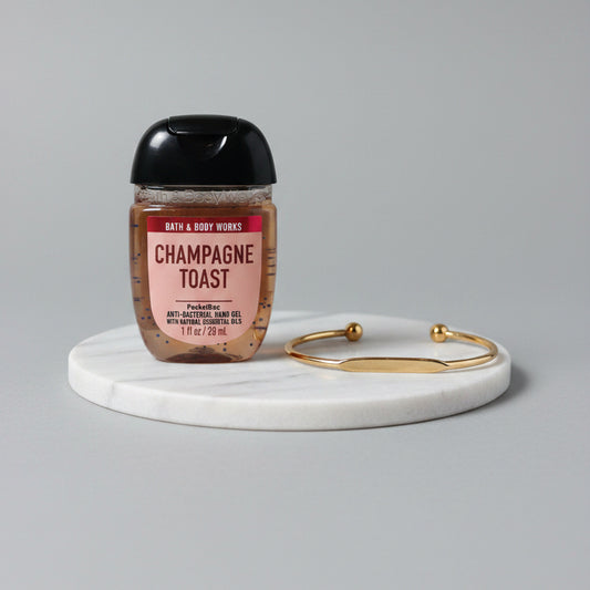 Gold Tone Cuff Bracelet - Hand Sanitizer - Champagne Toast