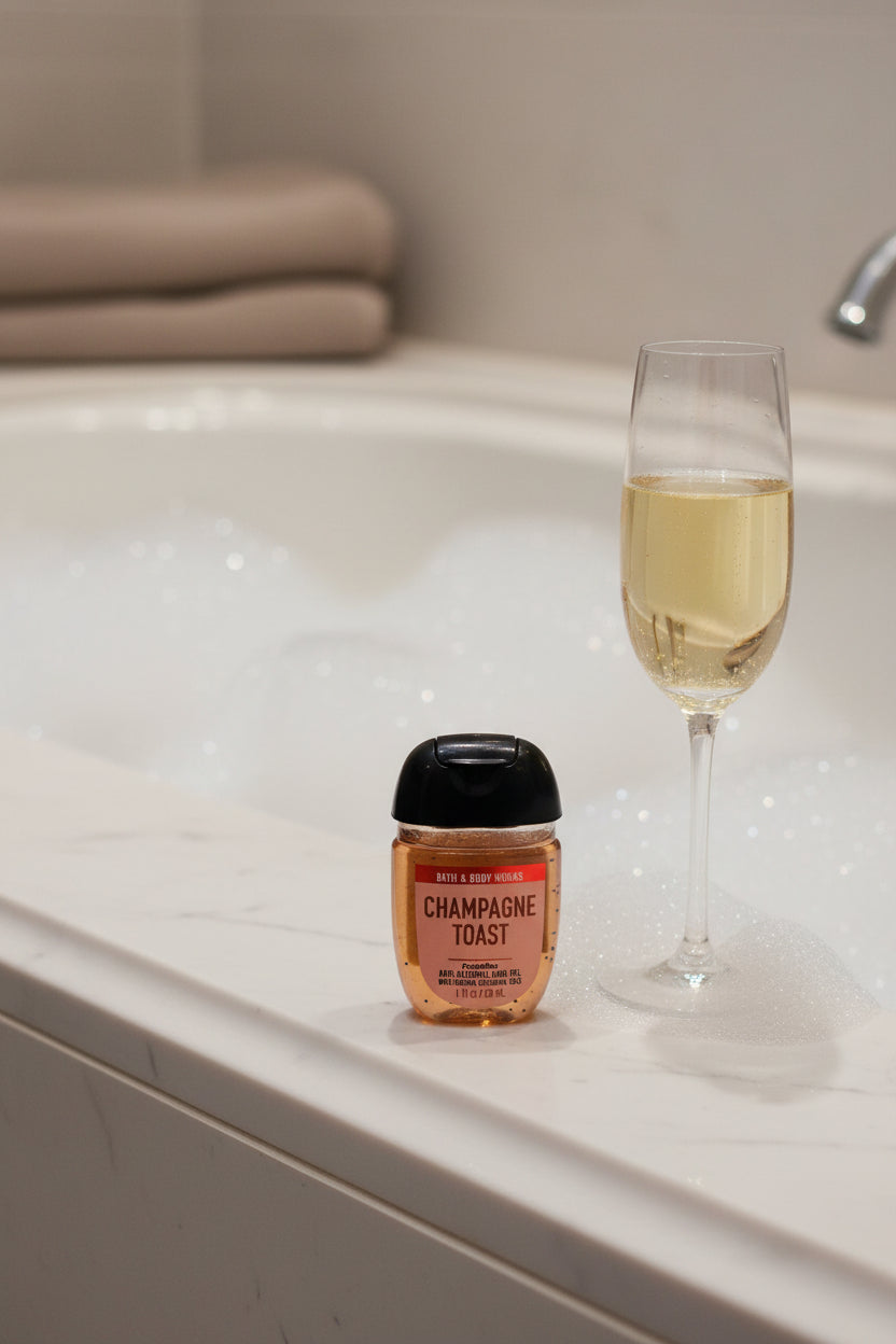 Hand Sanitizer - Champagne Toast - with a Compatible Gold Tone Cuff Bracelet