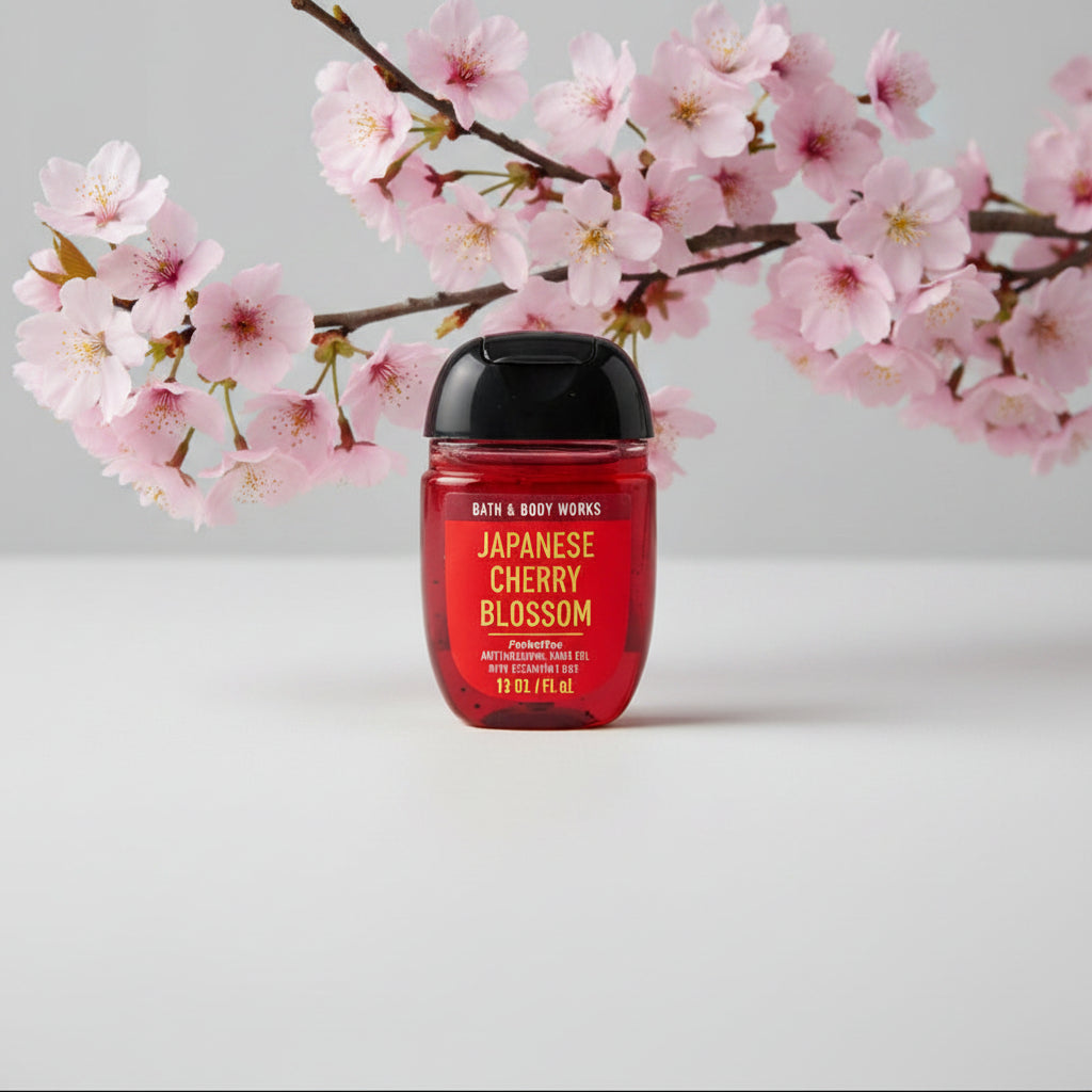 Hand Sanitizer - Japanese Cherry Blossom - with Pink Butterfly Scrunchie & Sephora Lipstick In Excessively Good