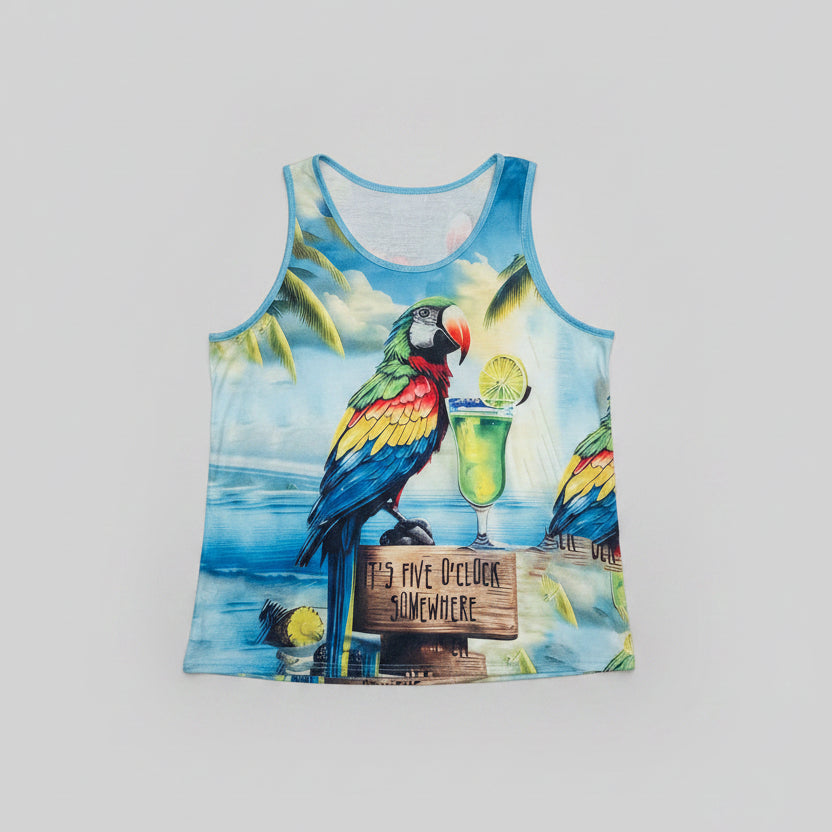 Tank Top - It's 5 O'Clock Somewhere - Parrot - Tropical - Size 2X - BONUS: Bracelet Included