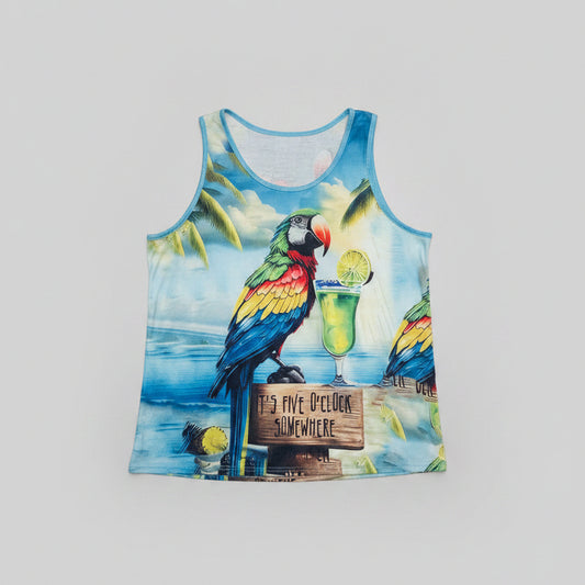 Tank Top - It's 5 O'Clock Somewhere - Parrot - Tropical - Size 2X - BONUS: Bracelet Included