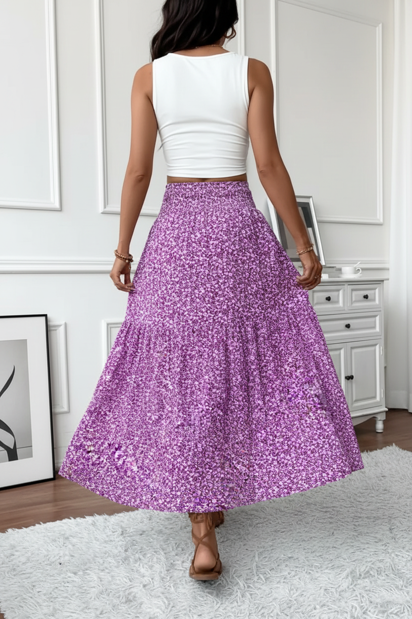 Skirt - Purple with White Floral - Peasant - Hidden Cutaway Pockets - Size 2X