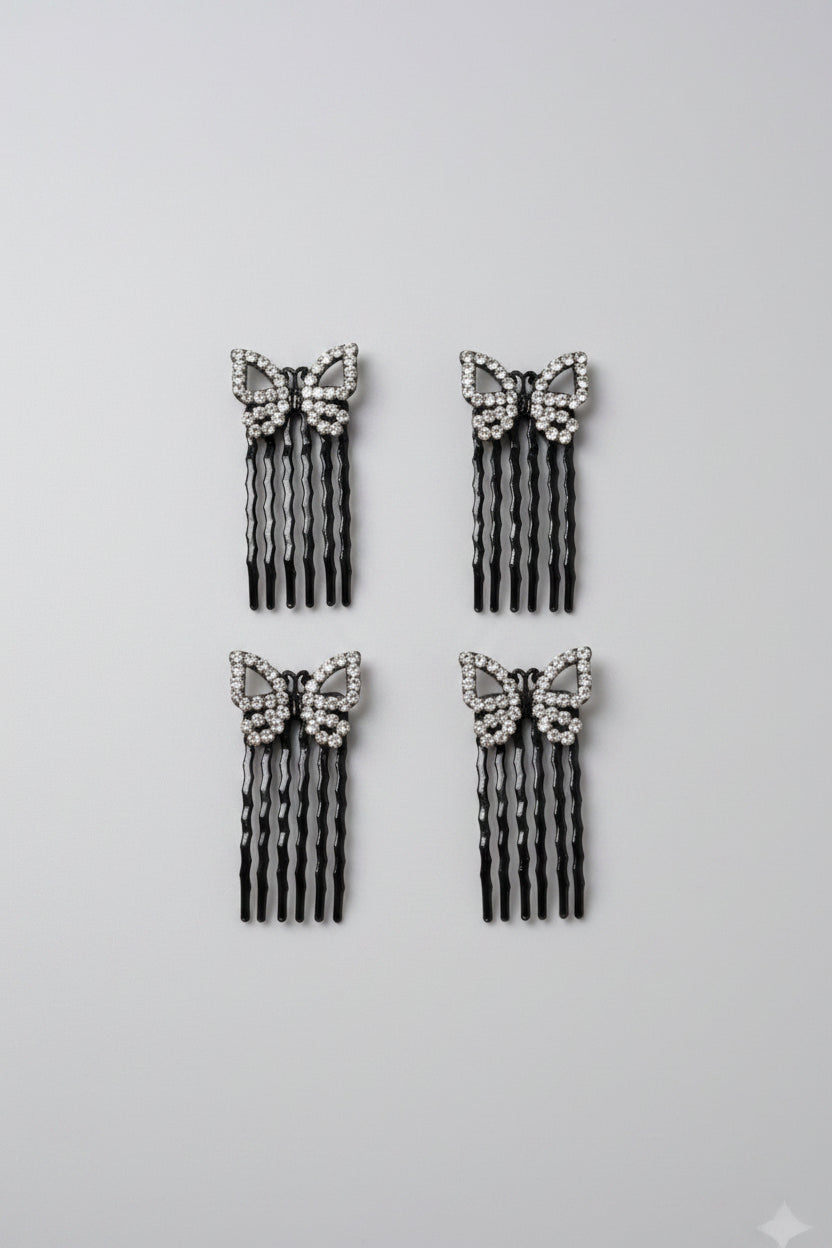 Hair Combs - Rhinestone Butterfly - Set of Four