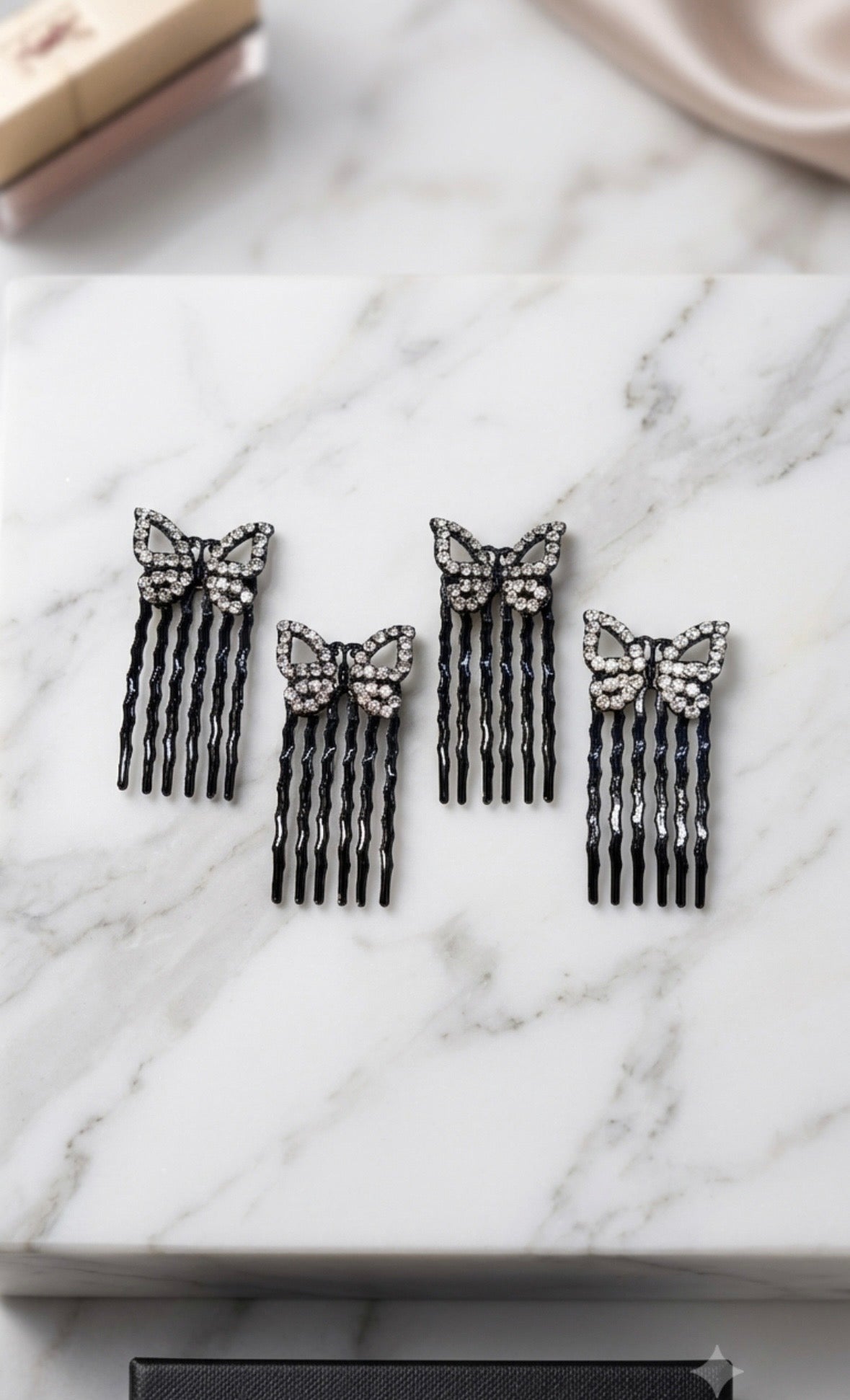 Hair Combs - Rhinestone Butterfly - Set of Four