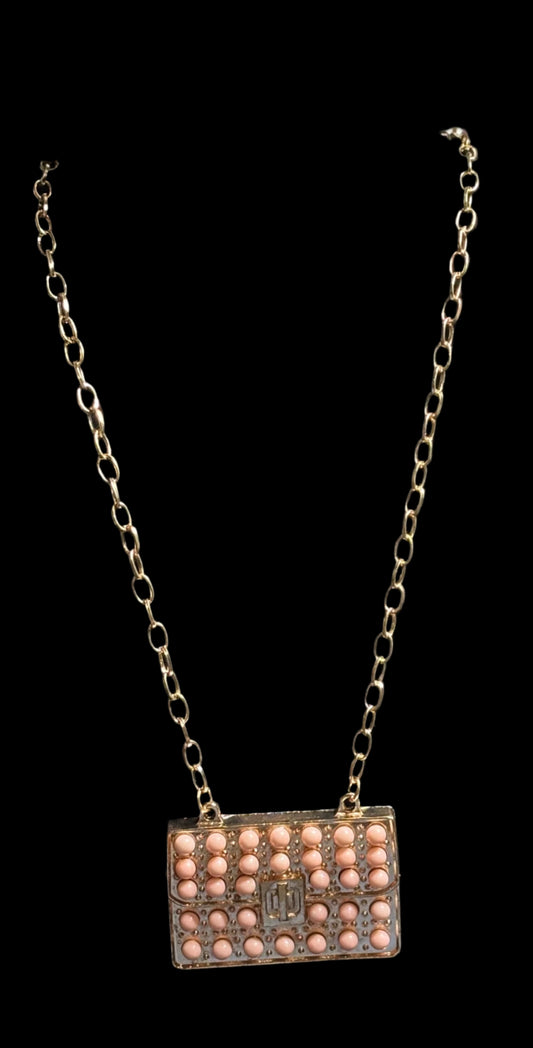 Necklace - Pink Beaded Pendant