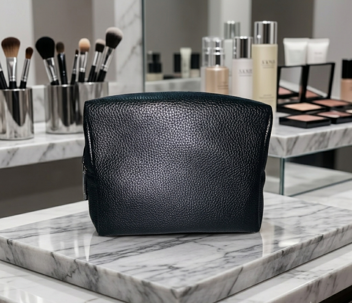 Travel Organizer Bag - Black Pebbled Synthetic Leather