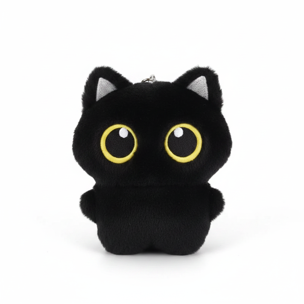 Keychain - Black Plush Cat - Bag Clip
