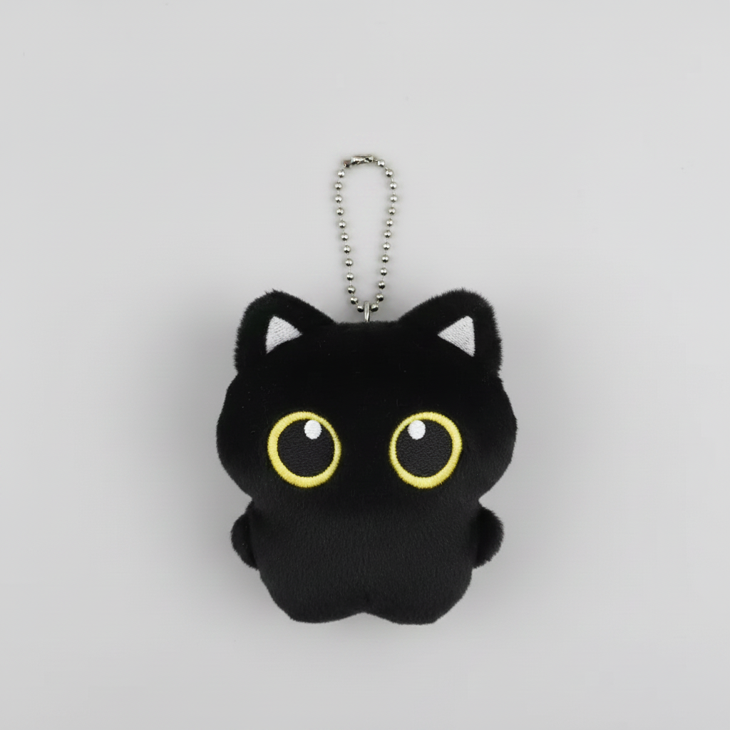 Keychain - Black Plush Cat - Bag Clip
