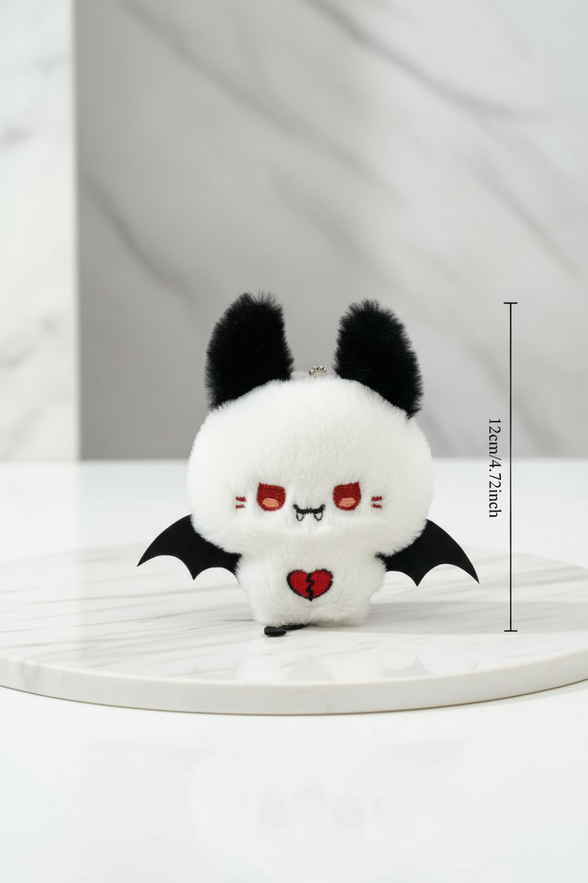 Plush Keychain -White Bat with Broken Heart  - Bag Clip