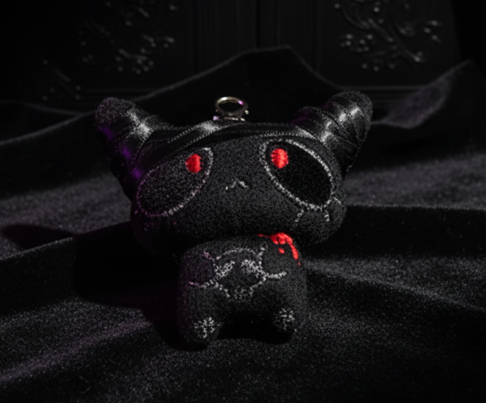 Plush Keychain -Black Zombie Cat with Black Bandages  - Bag Clip