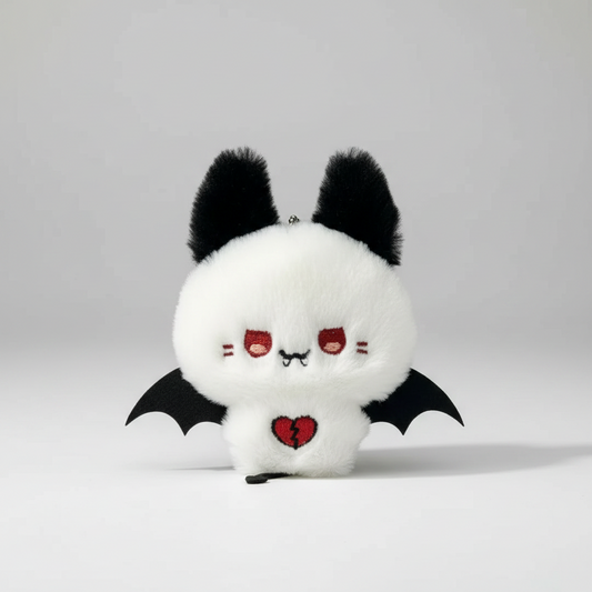 Plush Keychain -White Bat with Broken Heart  - Bag Clip