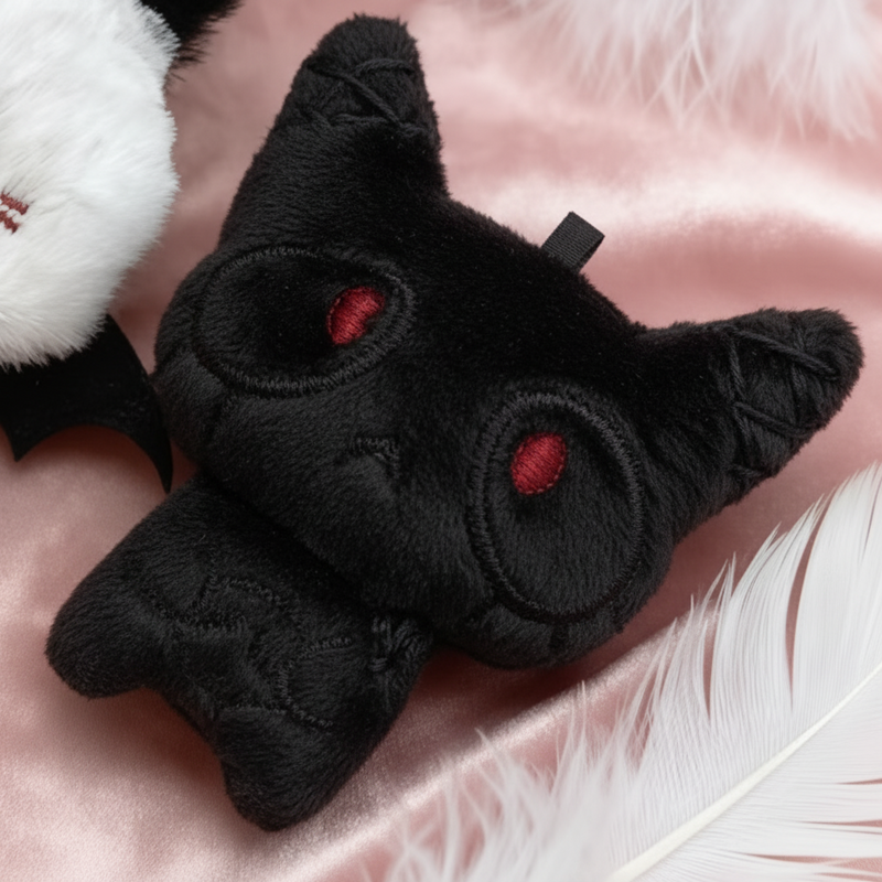 Plush Keychain -Black Zombie Cat with Black Bandages  - Bag Clip
