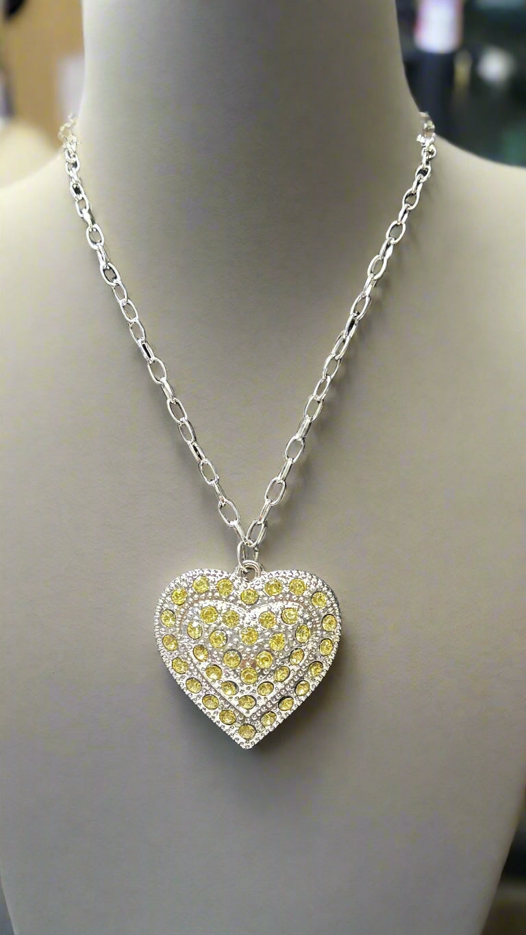 Necklace - Yellow Rhinestone Heart Pendant