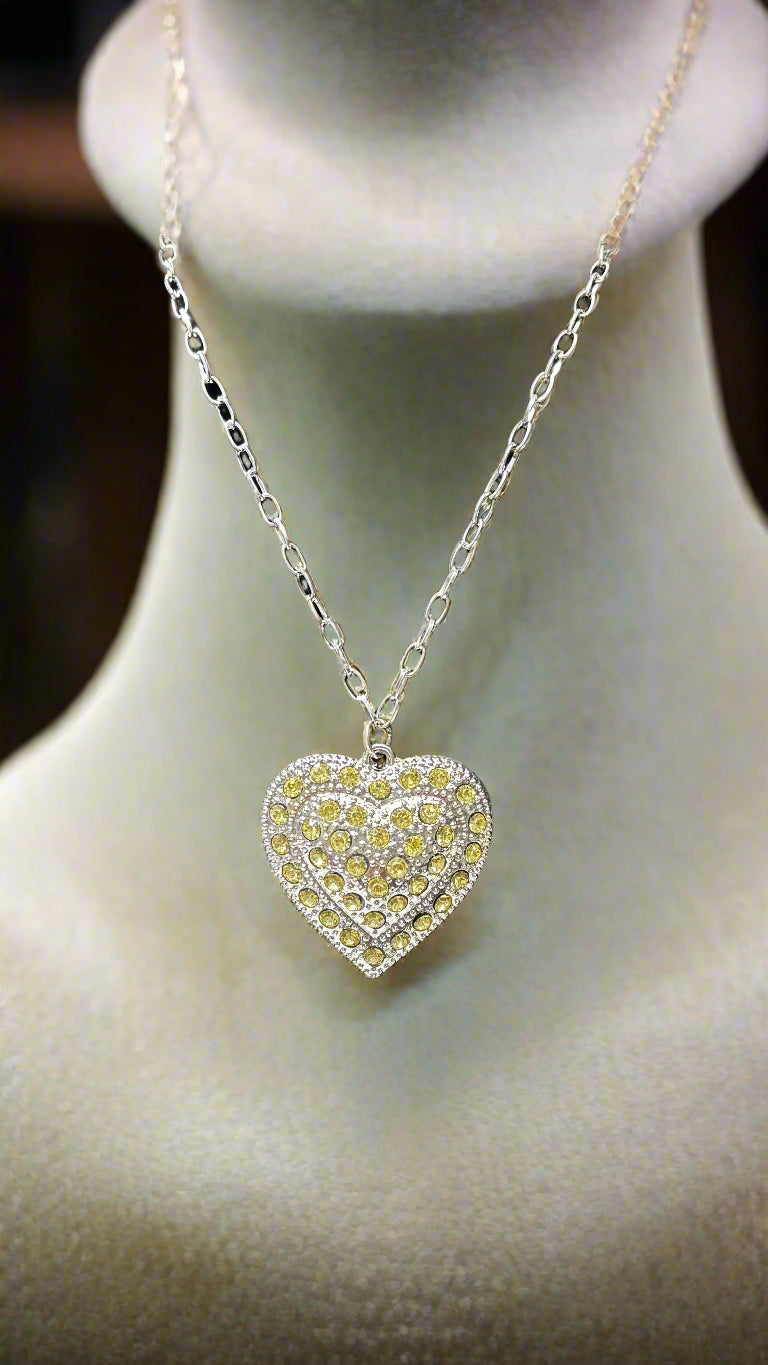 Necklace - Yellow Rhinestone Heart Pendant