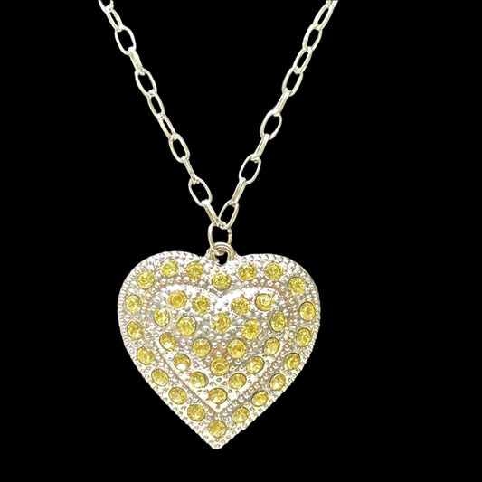 Necklace - Yellow Rhinestone Heart Pendant