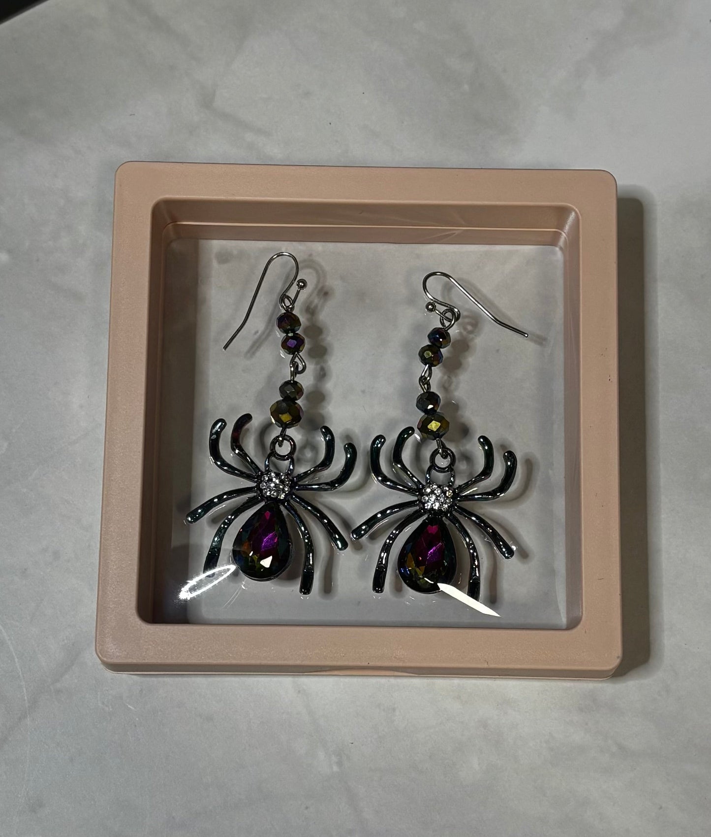 Earrings - Iridescent Rhinestone Spiders