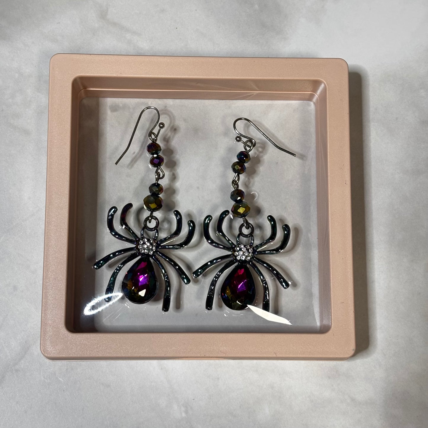 Earrings - Iridescent Rhinestone Spiders