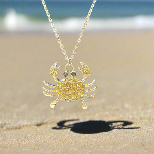 Necklace - Rhinestone Crab Pendant