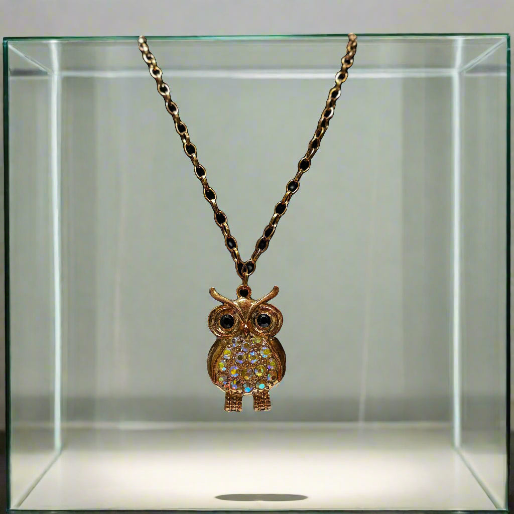 Necklace - Rhinestone Owl Pendant