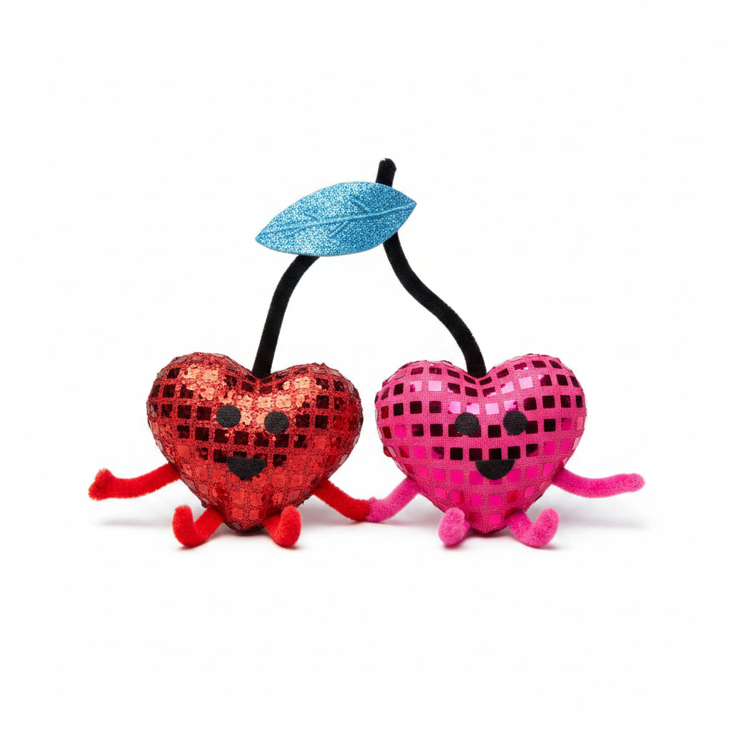 Home Decor - Two - Felt Heart Shaped Cherries  - Holding Hands
