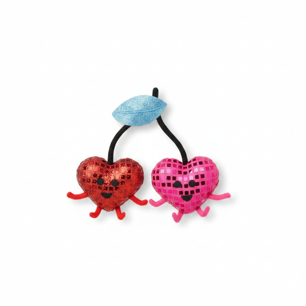 Home Decor - Two - Felt Heart Shaped Cherries  - Holding Hands