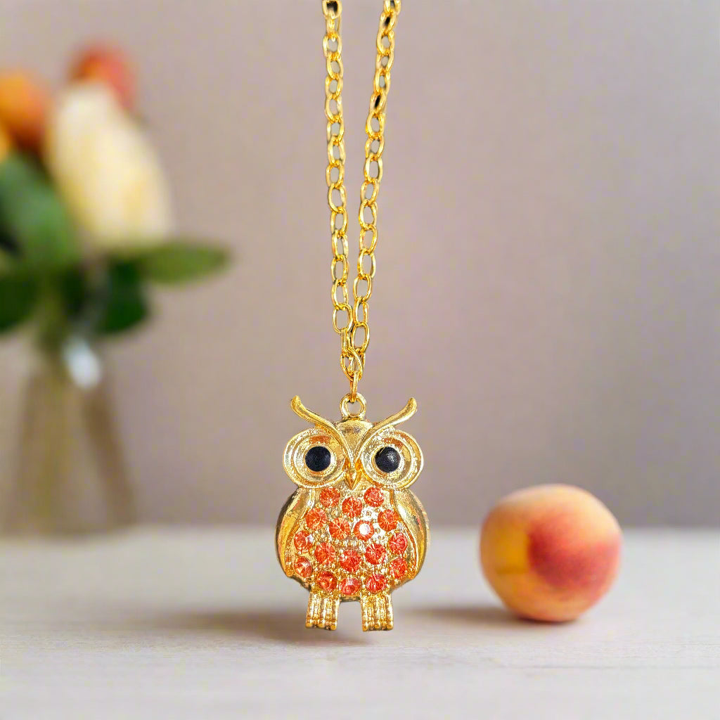 Necklace - Rhinestone Owl Pendant