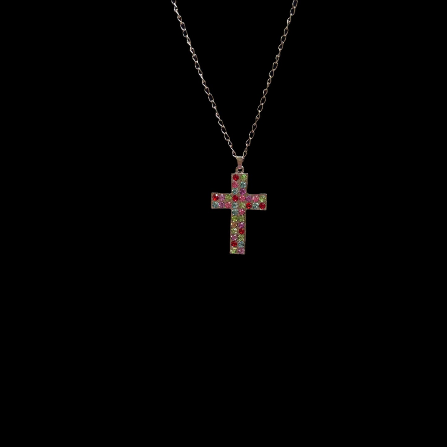Necklace - Multi Colored Rhinestone Cross