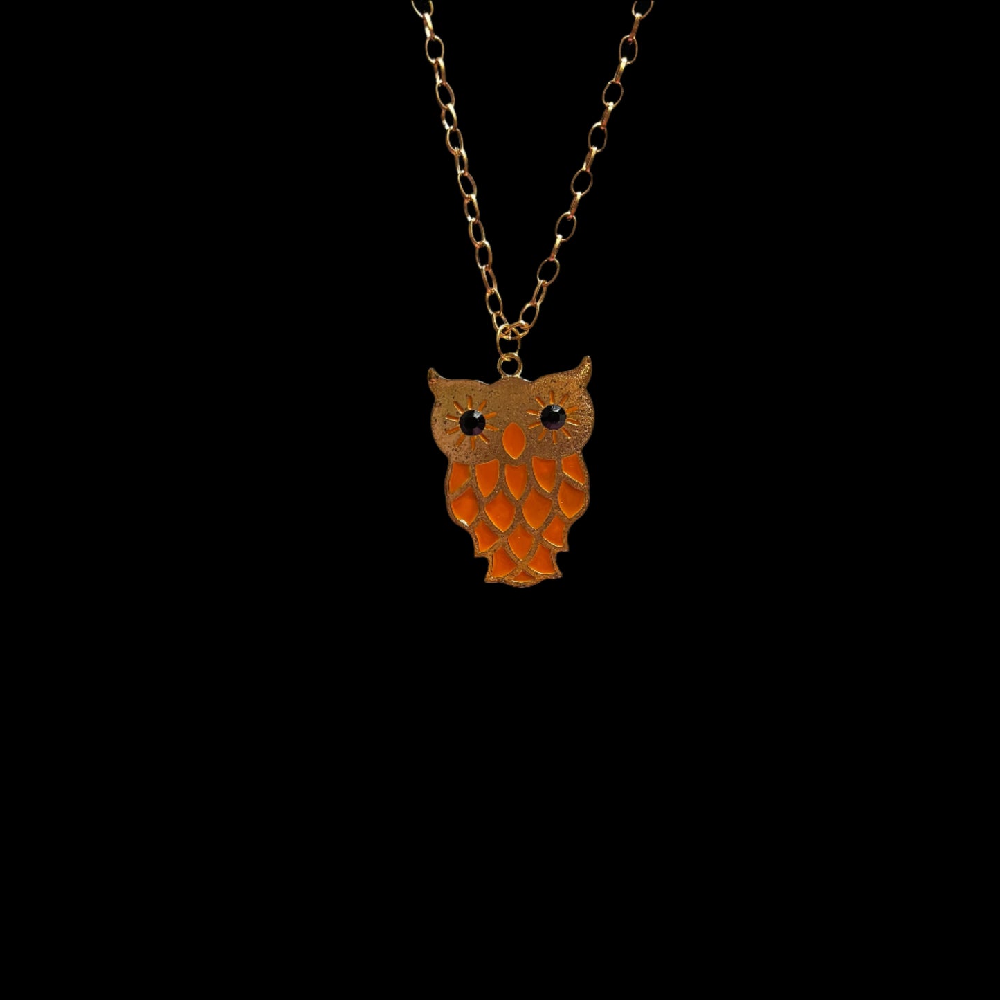 Necklace - Gold Tone Orange Owl