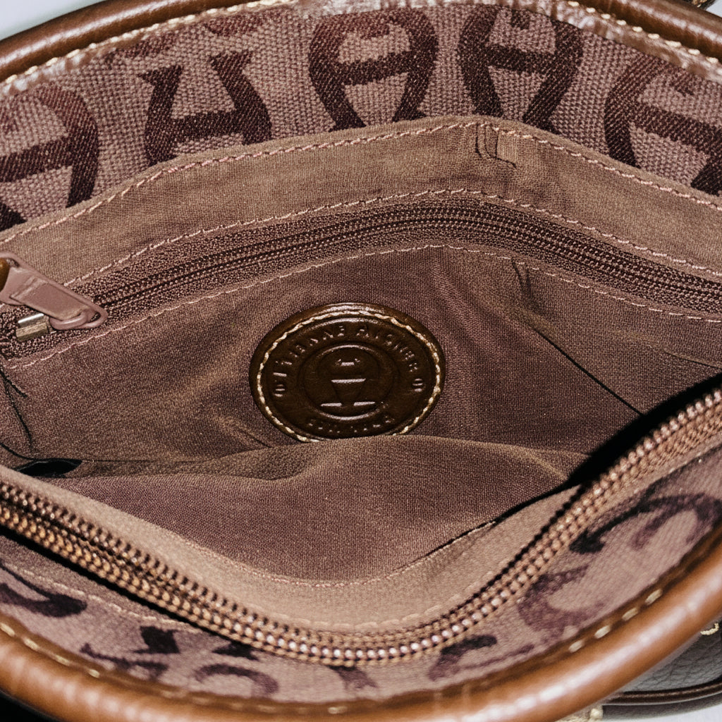 Handbag - Etienne Aigner - Brown - Shoulder Bag -  Signature Monogrammed Logo Fabric Pattern